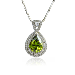 Pear Cut Peridot Silver Drop Pendant 20 mm x 12 mm