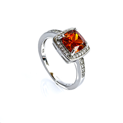 Princess Cut Fire Opal Sterling Silver Ring 7 mm