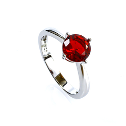 Round Cut Ruby Solitaire Ring in Sterling Silver