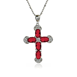 Preciosa Cruz de Plata Con Rubi y Circonitas 32 mm x 20 mm