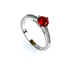 Round Cut Red Ruby Double Ring in .925 Sterling Silver