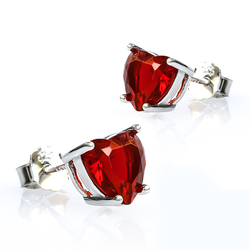 Heart Shape Ruby Stud Earrings in.925 Silver