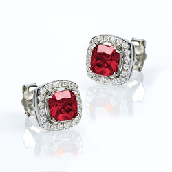 Sterling Silver Earrings with Square Shape Ruby