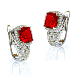 Princess Cut Ruby Silver Earrings