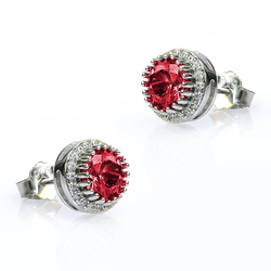 Sterling Silver Earrings with Round Shape Ruby