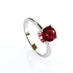 Round Cut Ruby Solitaire Ring in Sterling Silver 925