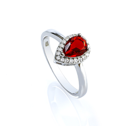 Sterling Silver Pear Cut Ruby Ring