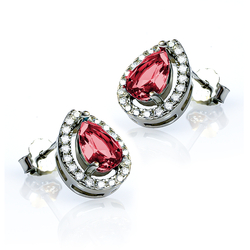 Sterling Silver Earrings with Pear Shape Ruby