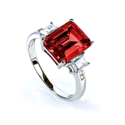 Ruby Sterling Silver Emerald Cut Ring