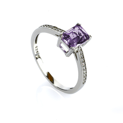Sterling Silver Emerald Cut Amethyst Ring