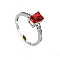 Sterling Silver Emerald Cut Ruby Ring