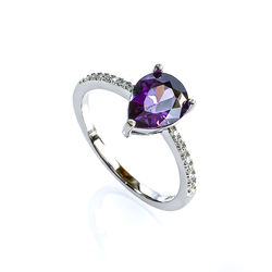 Sterling Silver Pear Cut Amethyst Ring Solitaire