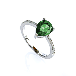 Sterling Silver Pear Cut Emerald Ring Solitaire