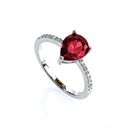 Sterling Silver Pear Cut Ruby Ring Solitaire