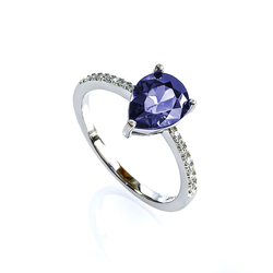 Sterling Silver Pear Cut Tanzanite Ring Solitaire