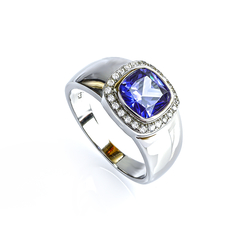 Sterling Silver Cushion Cut Mens Tanzanite Ring