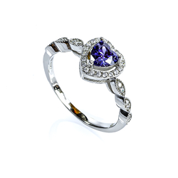 Hear Shape Tanzanite and Simulated Diamond Sterling Silver Ring