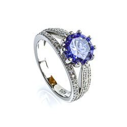Anillo de Plata Sterlina 925 Con Tanzanita Corte Brillante 9 mm