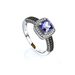 Halo Tanzanite Engagement Ring