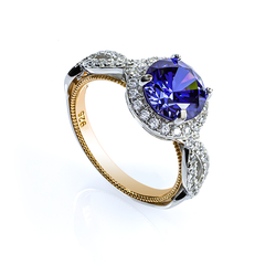 Round Cut 8 mm Tanzanite Sterling Silver Ring