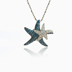 White Gold Star Fish Pendant with Natural Blue and White Diamonds