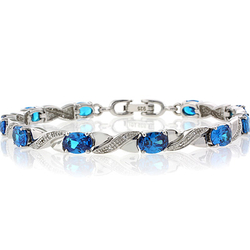 Blue Topaz Silver Bracelet Oval Brilliant Cut