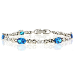 Blue Topaz Silver Bracelet Oval Brilliant Cut