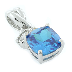 Blue Topaz Silver Pendant Cushion Cut