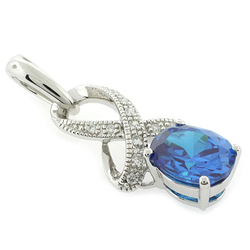 Blue Topaz Silver Pendant Oval Brilliant Cut