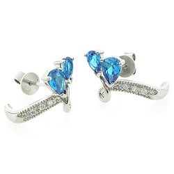 Blue Topaz Silver Earrings Pear Brilliant Cut