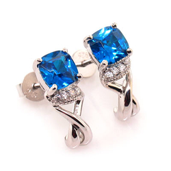 Hermosos Aretes de Plata .925 con Gemas de Topacio Azul