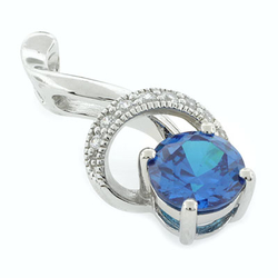 Blue Topaz Silver Pendant Round Cut