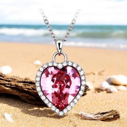 Lindo Collar de Corazón con Cristal Swarovski color Rosa