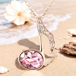Collar Nota Musical Swarovski Rosa con Baño de Oro 18K