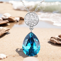 Precioso Collar de Cristal Swarovski Chapado en Rodio Color Azul