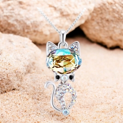 Collar de Cristal Swarovski Chapado en Rodio en Forma de Gato Color Amarillo