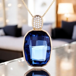 Collar Cristal Swarovski Azul con Baño de Oro Amarillo 18K