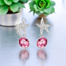Divinos Aretes de Cristal Swarovski con Rodio en Forma de Ovalo con Estrella