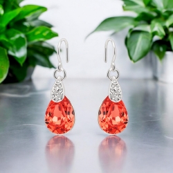 Hermosos Aretes de Cristal Swarovski en Gota con Baño de Oro 18K