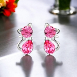 Aretes de Gatito de Cristal Swarovski Color Rosa