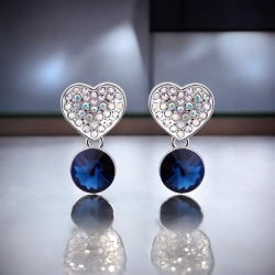 Aretes de Corazon Con Cristal Swarovski Color Azul