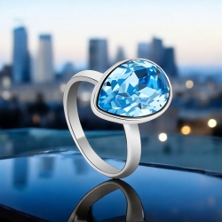 Anillo de Cristal Swarovski Azul en Forma de Gota