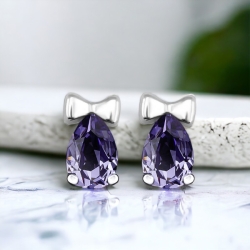 Aretes de Moño Azul de Swarovski en Plata de Ley