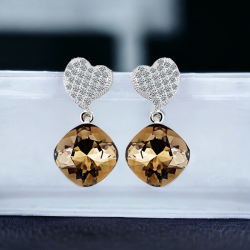 Aretes de Plata 925 Con Swarovski Color Cuarzo Ahumado