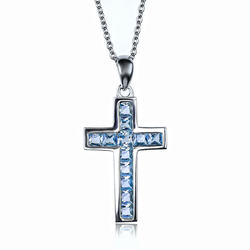 Silver Cross With Aquamarine 15 mm x 30 mm