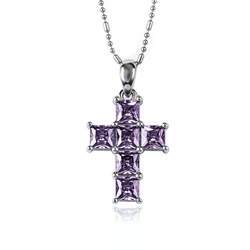 Amethyst Stones Cross Silver Pendant 25 mm x 13 mm