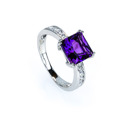 Amethyst Engagement .925 Sterling Silver Ring