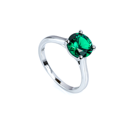 Elegant Solitaire Sterling Silver Ring with 8 mm Emerald