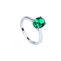 Solitaire Sterling Silver Ring with 8 mm x 6 mm Emerald