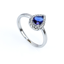 September Birthstone Pear Cut Sapphire Sterling Silver Ring